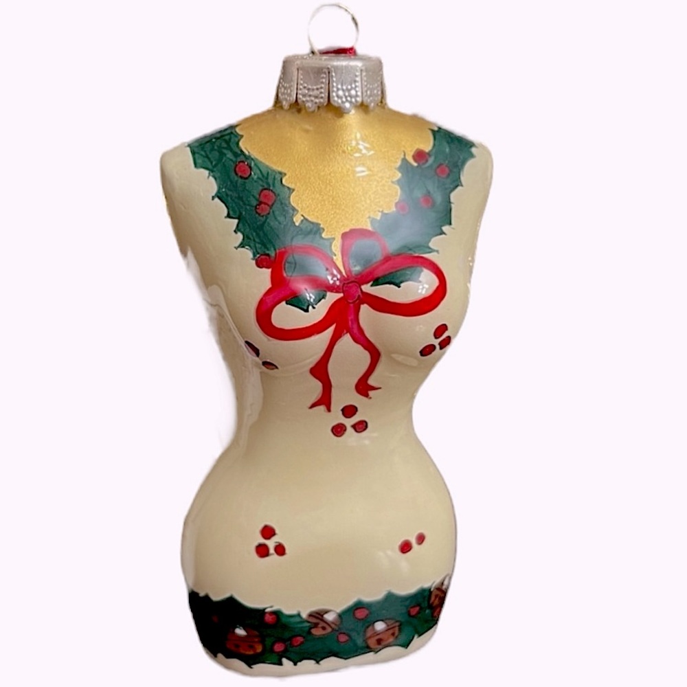 Inside Art bust form Christmas ornament hand painted holly bow limited edition